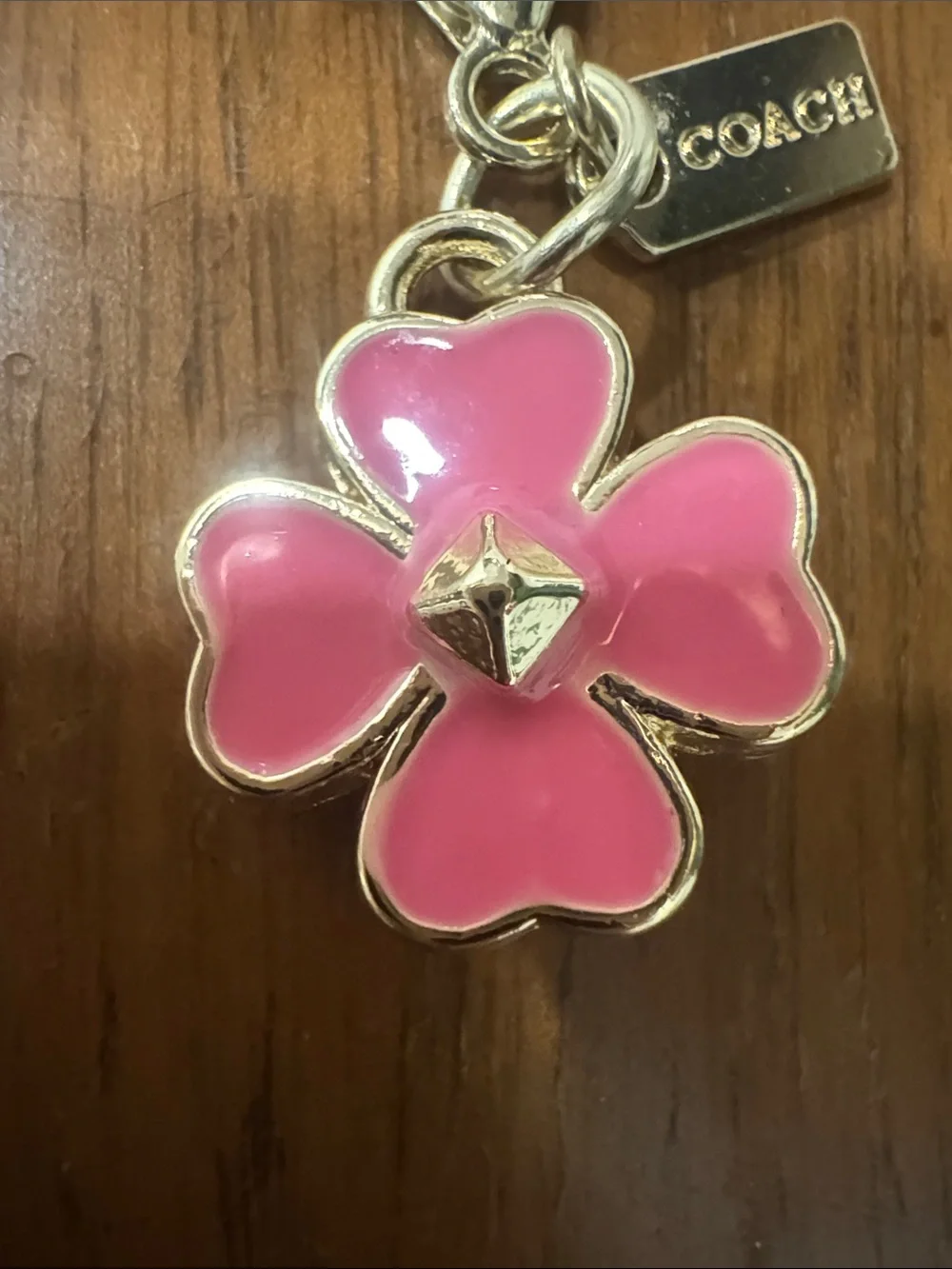 COACH Pink Enamel Flower Key Charm with Gold-Tone Hardware